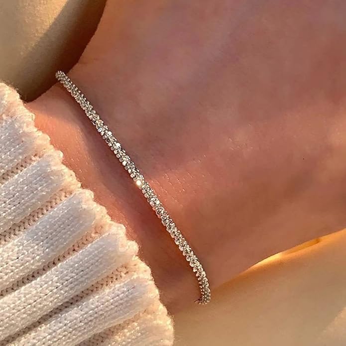 MIDEEO Bracelets for Women Dainty Layered Herringbone Twisted Rope Chain Bracelets Set Layering Dot CZ Leave Beaded Bracelets Dainty Cubic Zirconia Tennis Chain Bracelet Jewelry Gifts