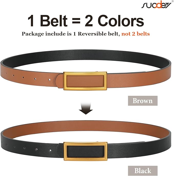 SUOSDEY Women Reversible Leather Belts for Jeans Pants Dresses Ladies Fashion Belts with Gold Buckle, 0.9" Width