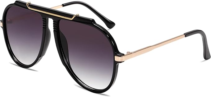 Oversized Aviator Sunglasses for Women Men 2026 70s Retro Gold Metal Sun Glasses Tangle Free Square Aviators