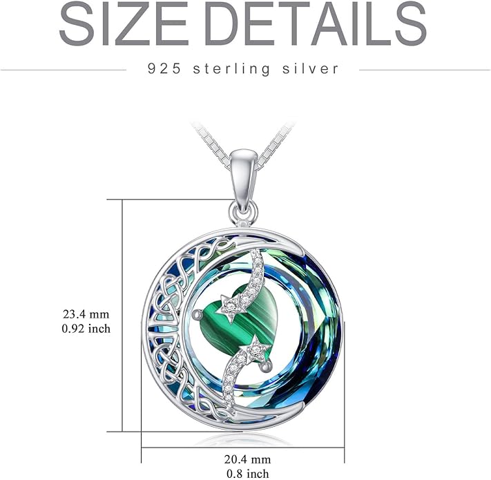 TOUPOP Birthstone Necklace 925 Sterling Silver Moon and Star Pendant with Blue Crystal Celtic Moon Jewelry Birthday Valentines Day Gifts for Women Mom Wife Her