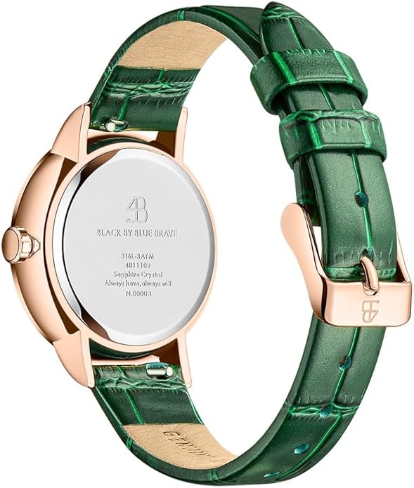 Womens Watch Bee Watches for Women Moving Bees Between Double Sapphire Glass with Genuine Leather Strap Luminous Hands and Trendy Watch with 12 Genuine Diamonds Rose Gold Mesh Band 28mm