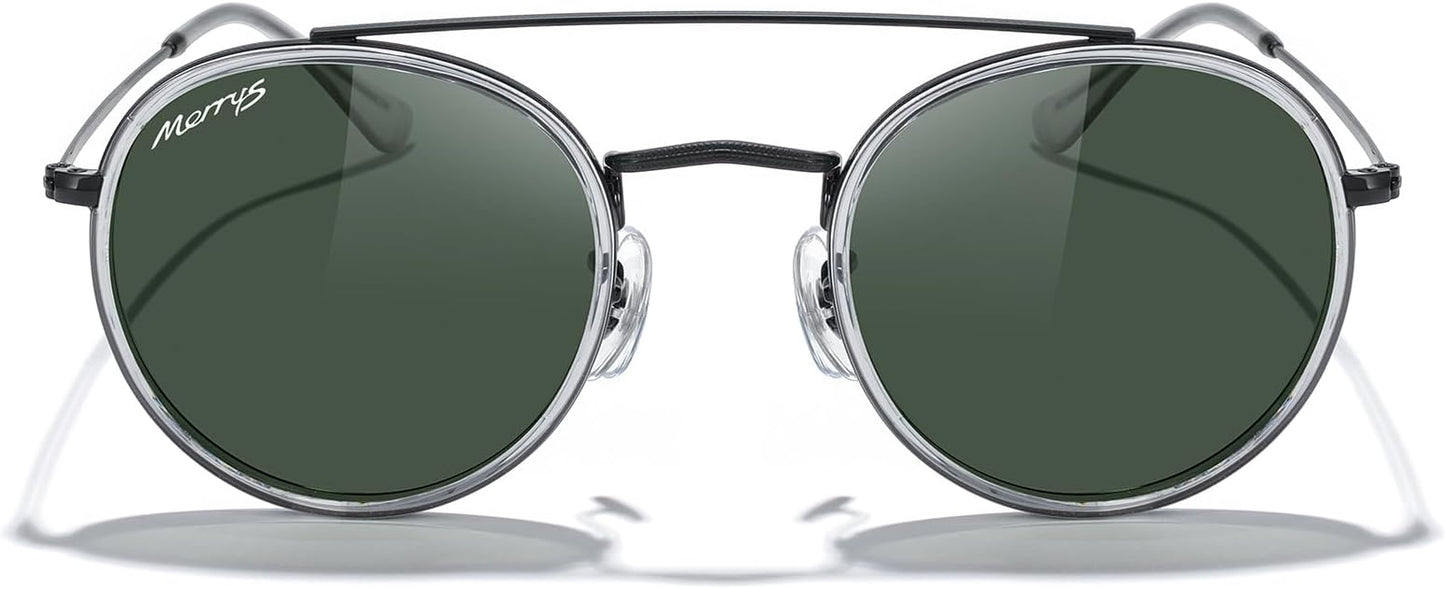 MERRY'S Retro Round Polarized Sunglasses - Unisex Double Bridge Sun Glasses