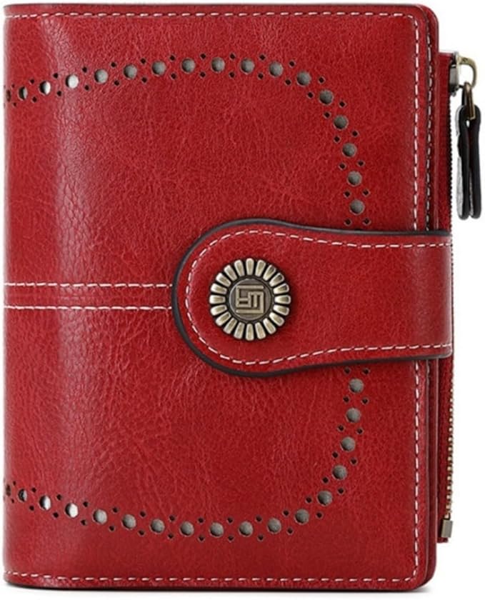 Premium Slim Genuine Leather Bifold Wallet for Women with Advanced RFID Blocking Technology and Zippered Coin Compartment (Red)