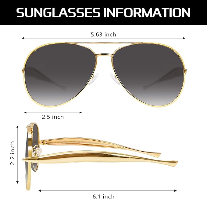 Retro Gold Aviator Sunglasses for Women Men, 2025 Metal Oversized 70s Aviators Sun Glasses