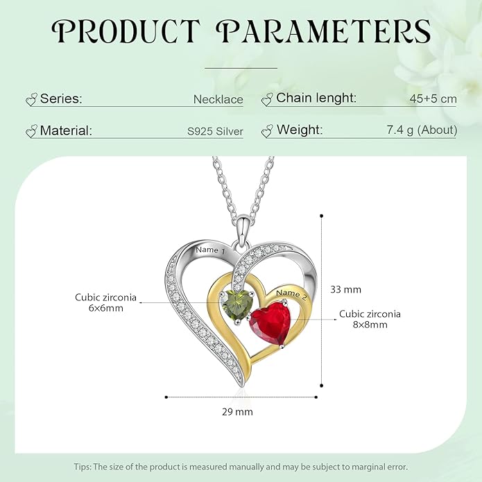 GLAMCARAT Personalized mothers necklace with birthstones names sterling silver jewelry for women customized engraved necklace