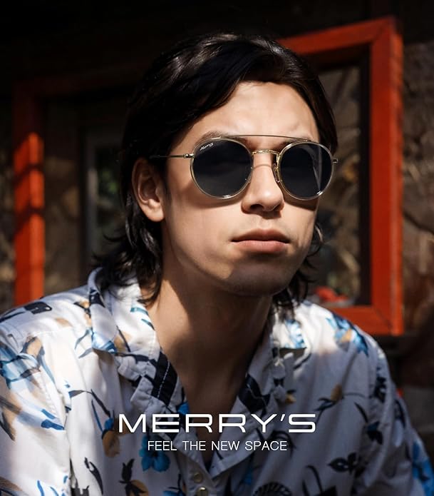 MERRY'S Retro Round Polarized Sunglasses - Unisex Double Bridge Sun Glasses