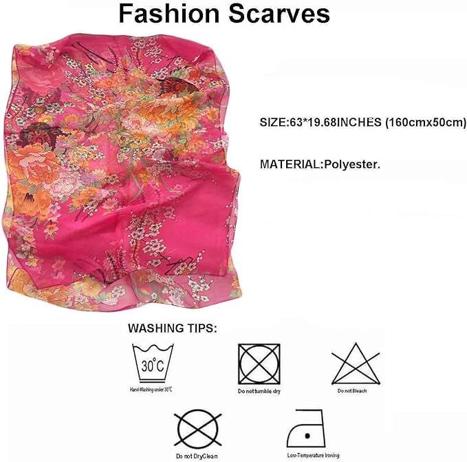 Pokeedioty Scarfs for Women Lightweight Fashion Scarves Elegant Floral Pattern Sheer Scarfs