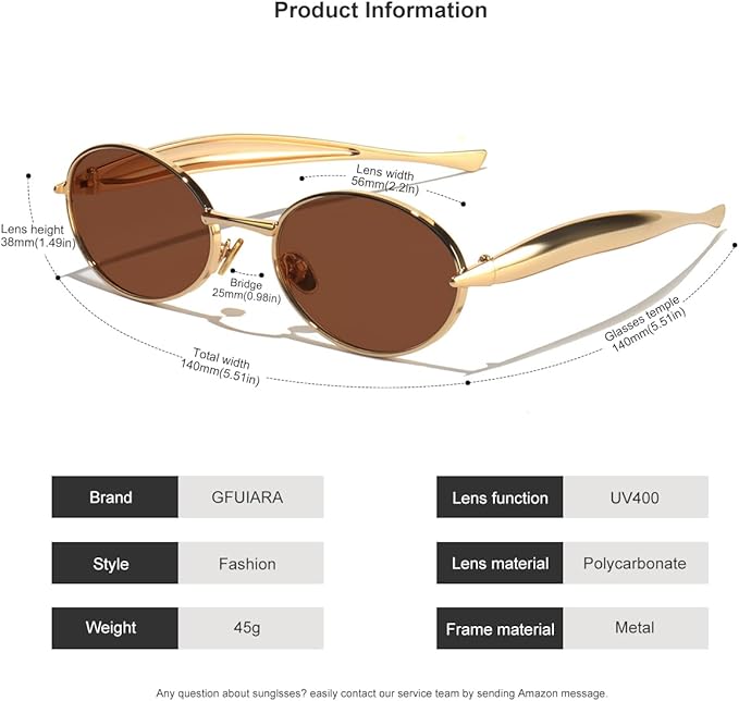 Retro Oval Sunglasses for Women Men - Classic 90s Vintage Trendy Shades with UV400 Protection, Gold Metal Frame