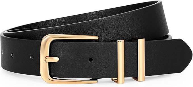 VONMELLI Women's Soft Faux Leather Belt for Jeans Pants Dress Fashion Ladies Waist Belt with Gold/Silvery Buckle