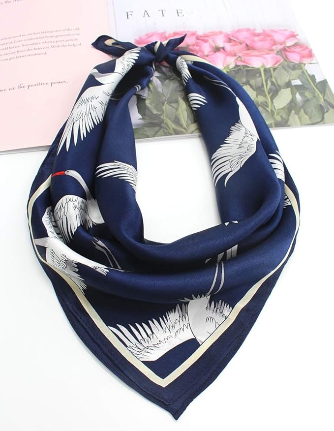 ANDANTINO 100% Real Mulberry Silk Scarf -21'' x 21''- Lightweight Neckerchief –Women Men Small Square Digital Printed Scarves