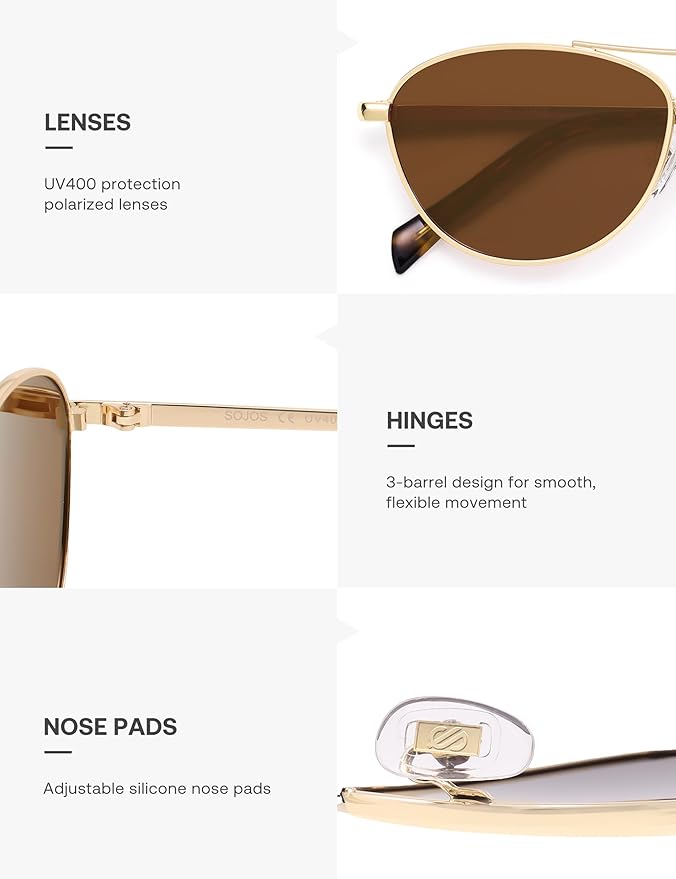 SOJOS Retro Polarized Aviator Sunglasses for Women Men Vintage 70s Style UV Protection Womens Mens Sun Glasses SJ1265