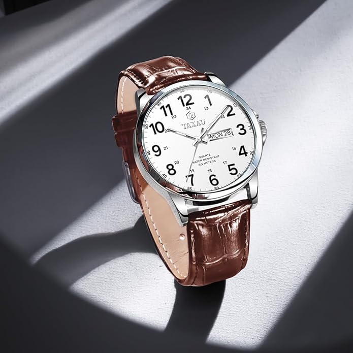 Watches for Men Luxury Analog Waterproof Classic Leather Large Face Simple Easy Read Quartz Minimalist Dress Day Date Quartz Mens Watches