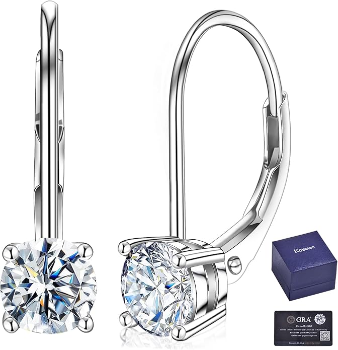 Moissanite Earrings for Women 2.0CT D Color,18K White Gold Plated Sterling Silver Dangle Earrings, Leverback Drop Earrings Jewelry for Gifts