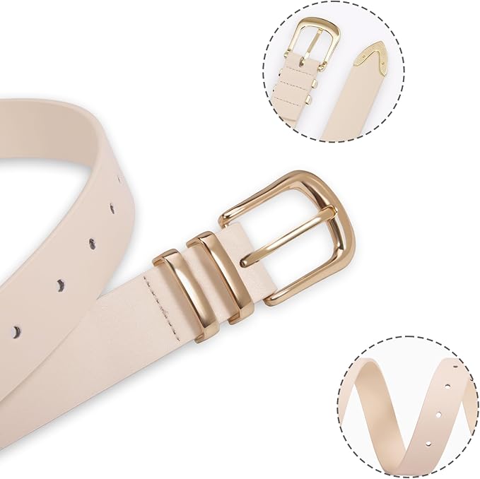 VATAN Women Leather Belt for Jeans Dresses Pants Fashion Ladies Casual Waist Belt with Gold Buckle