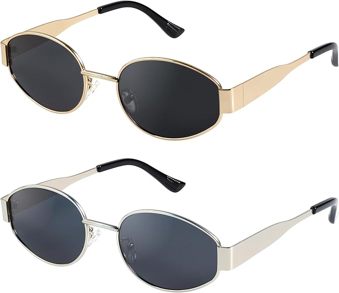 livho Retro Polarized Sunglasses - UV400 Protection, Oval Shape, Metal Frames - Matching Soft Case Inlcuded