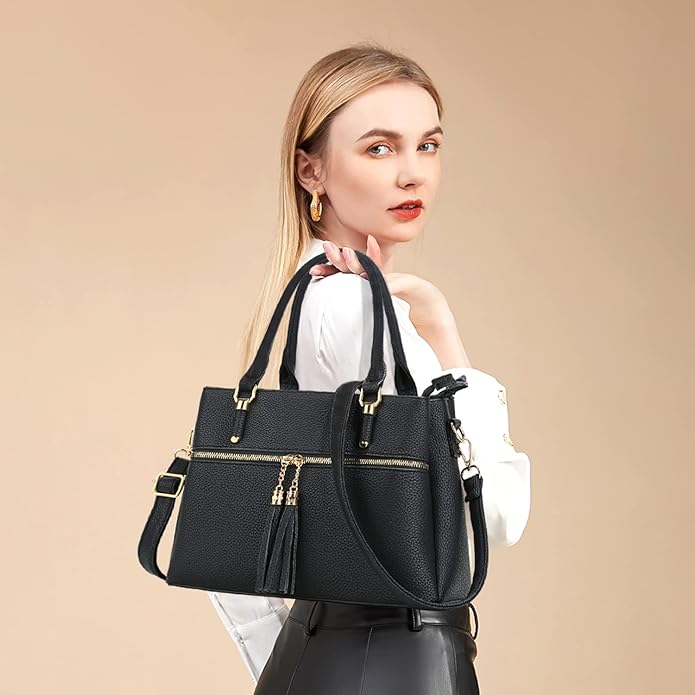 KKXIU Women Satchel Bags Handle Shoulder Handbags and Purses Pockets Zipper Leather Crossbody Bags