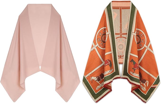 EXTREE Scarfs for Women Pashmina Silky Shawl Wrap for Evening Dressing Blanket Open Front Poncho Cape