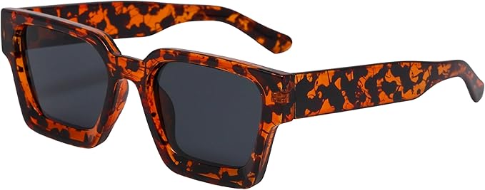 Retro Square Frame Sunglasses for Women Men Fashion Chunky Rectangle Sun Glasses UV400 Protection