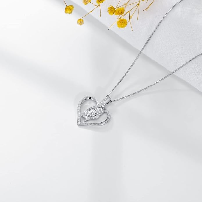 Rose Heart Birthstone Necklace for Women - Solid S925 Sterling Silver with Rose Gold Plated Infinity Symbol of Love Valentine's, Mother's Day, Anniversary, Christmas Birthday Gift for Her, Mom, Wife, or Girlfriend.