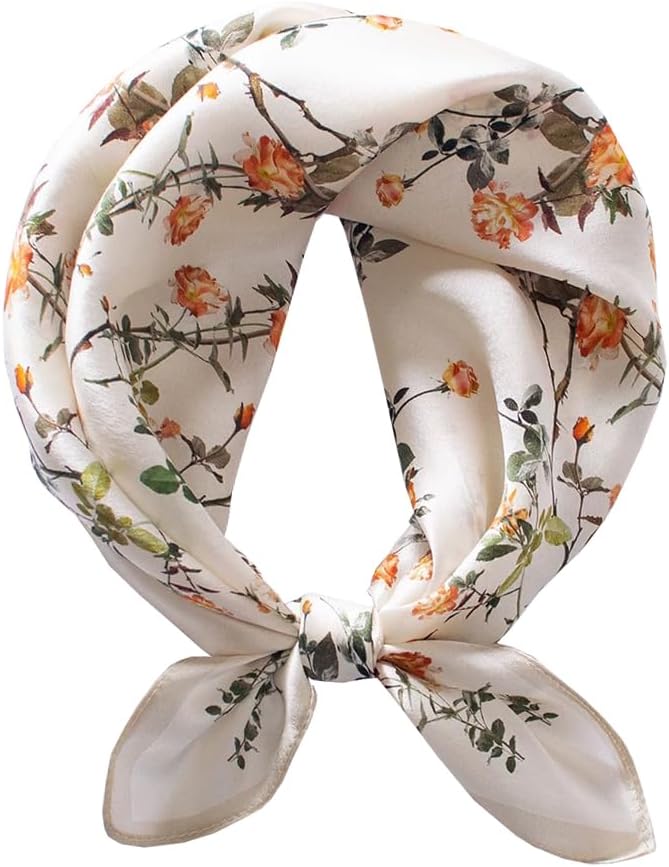 ANDANTINO 100% Real Mulberry Silk Scarf -21'' x 21''- Lightweight Neckerchief –Women Men Small Square Digital Printed Scarves