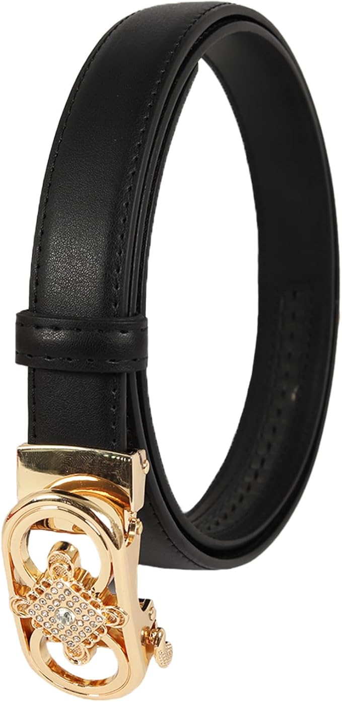 Women's Fashion Classic Metal Buckle Leather Belt with Jeans Dress