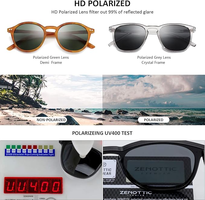 ZENOTTIC Polarized Sunglasses for Women Men: Retro Shades Round | Square Frame UV Protection 2 Pack