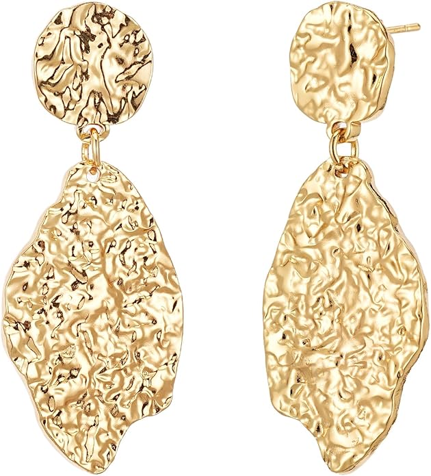Large Gold Earrings for Women, Chunky Gold Statement Drop Dangle Earring Maple Leave Ginko Leaf Jewelry Gifts