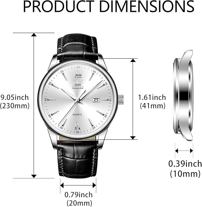 OLEVS Men Leather Watch,Mens Wrist Watches,Big Face Watches for Men,Leather Band Watches for Men,Day Date Watches for Men,Waterproof Watches for Men,Men Classic Watch,Reloj para Hombres