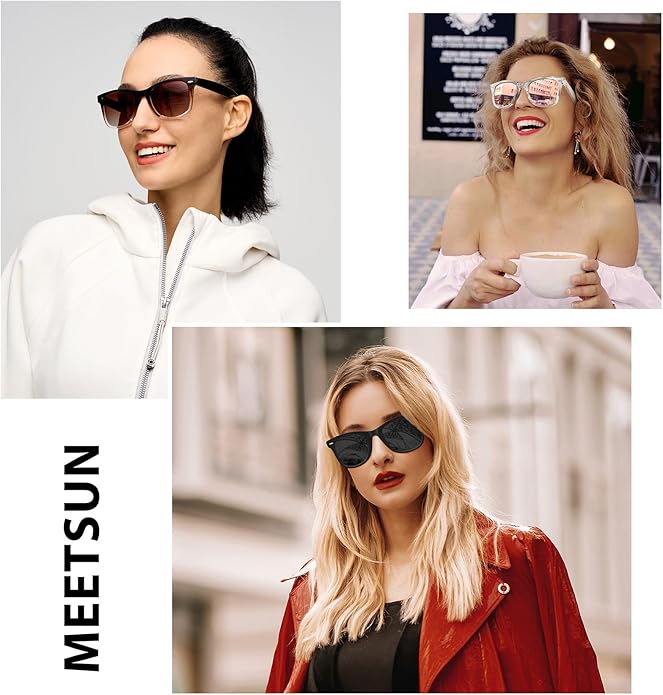 MEETSUN Retro Polarized Sunglasses for Women Men Classic Mirror Lens Driving Trendy Sun Glasses UV Protection (3 Pack)