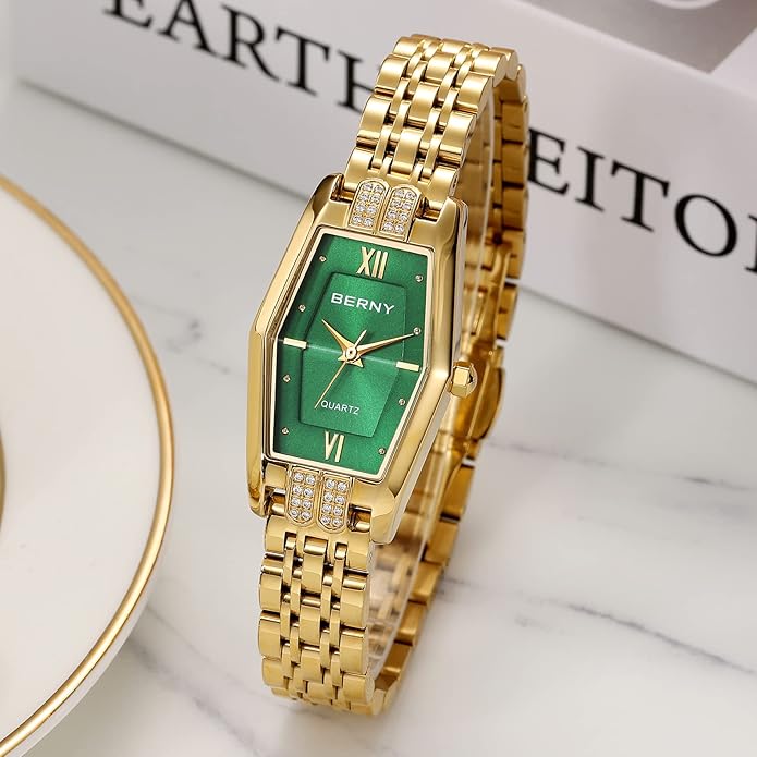 BERNY Gold Watches for Women Dainty Hexagon Ladies Quartz Wrist Watches Stainless Steel Band Fashion Analog Watch Luxury Bracelet