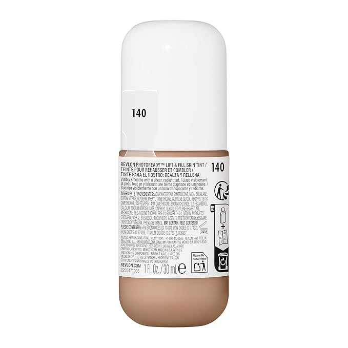 Revlon PhotoReady Lift & Fill Skin Tint, Dewy Foundation with Sheer Buildable Coverage, Lightweight & Hydrating, 140, 1 fl oz