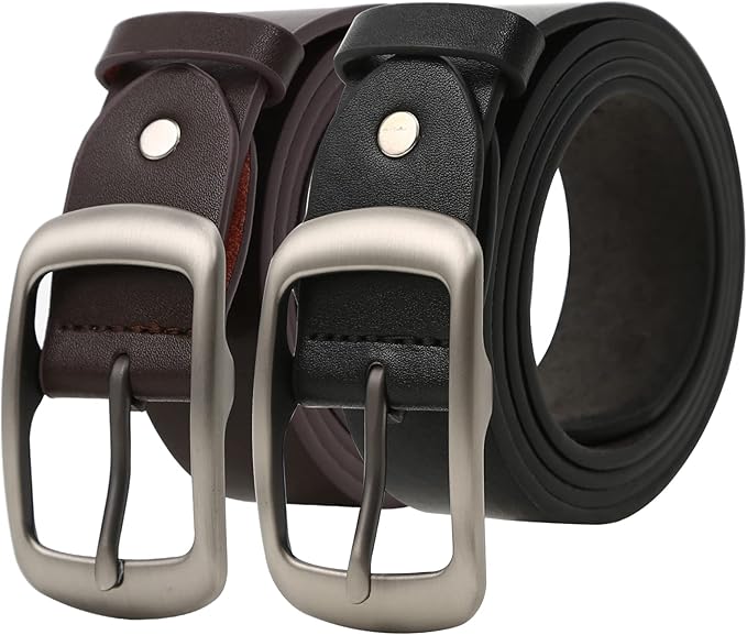Ssumday 2 Pack Women's 1.3" Leather Belt for Jeans Pants Dresses with Retro Alloy Buckle