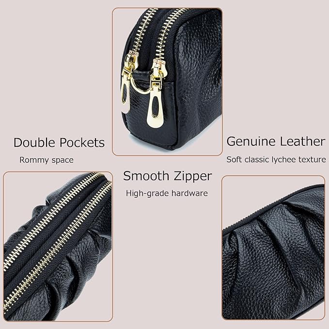 Wristlet Wallets for Women Genuine Leather Wristlet Purses Ladies Ruched Wristlet Clutch Wallet Purses