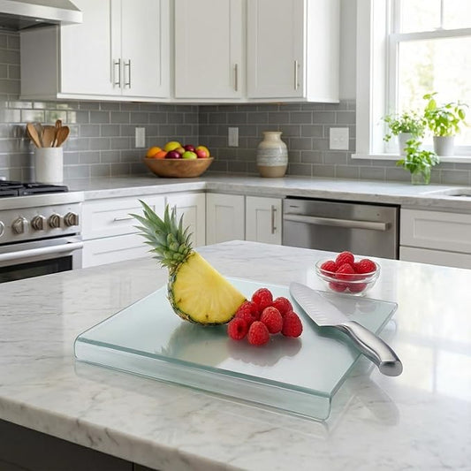 Acrylic Cutting Board with Counter Lip – Small (12" x 16" / 30 x 40 cm) | Clear Kitchen Cutting Board Without Bin, Durable & Easy to Clean, Non-Slip Edge Design