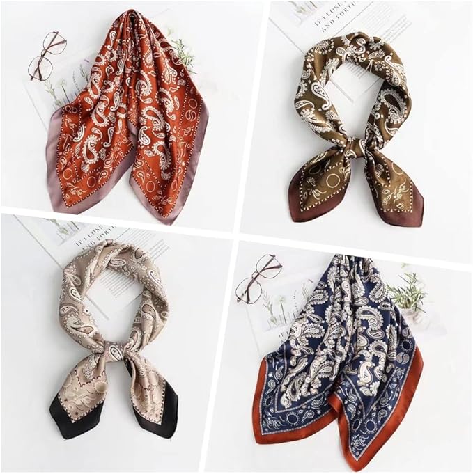 FONYVE Silk Feeling Scarf Medium Square Satin Head Scarf for Women 27.5 × 27.5 inches