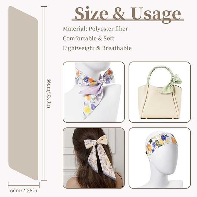 4 Pack Purse Scarf Handbags Skinny Twill Hair Scarves Narrow Neck Scarf Band Women Fashion Accessories Bag Charms