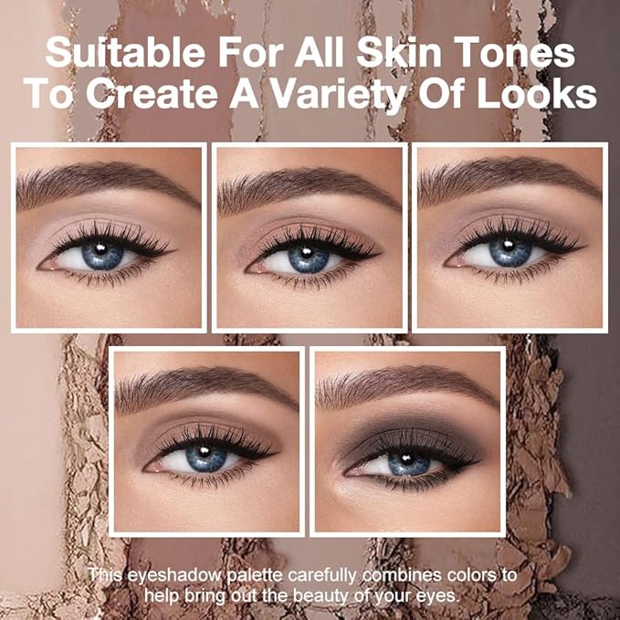 Matte Neutral Cool Brown Eyeshadow Palette,5-Color Matte Taupe Beige Clay Mocha Charcoal Shades,Blendable Long-Lasting Cool-Tone Nude Smokey Eye Shadow Palette for Daily Natural & Mature Eyes