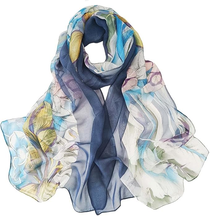Pokeedioty Scarfs for Women Lightweight Fashion Scarves Elegant Floral Pattern Sheer Scarfs