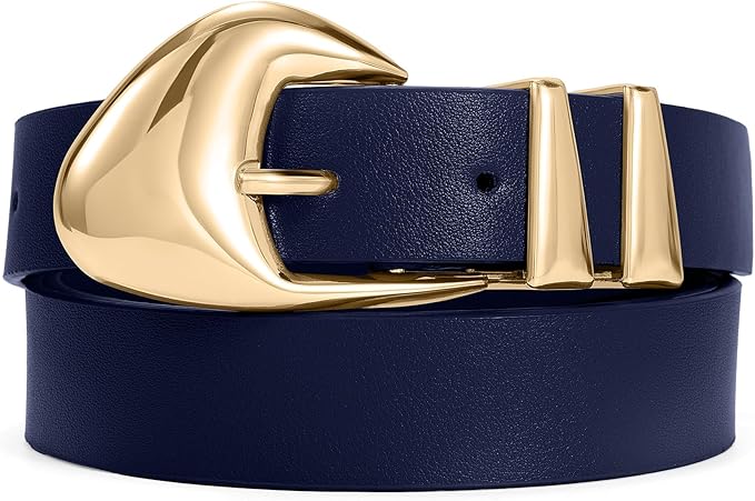XZQTIVE Women's Leather Belts for Jeans Dress Pants Black Brown Belts for Women Ladies Waist Belts with Gold Buckle