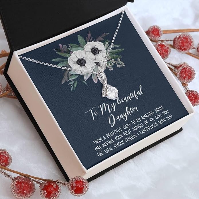 VIRAGIL To My Daughter Gift Necklace From Dad or Mom - Badass Daughter Jewelry With Heartfelt Message & Elegant Box