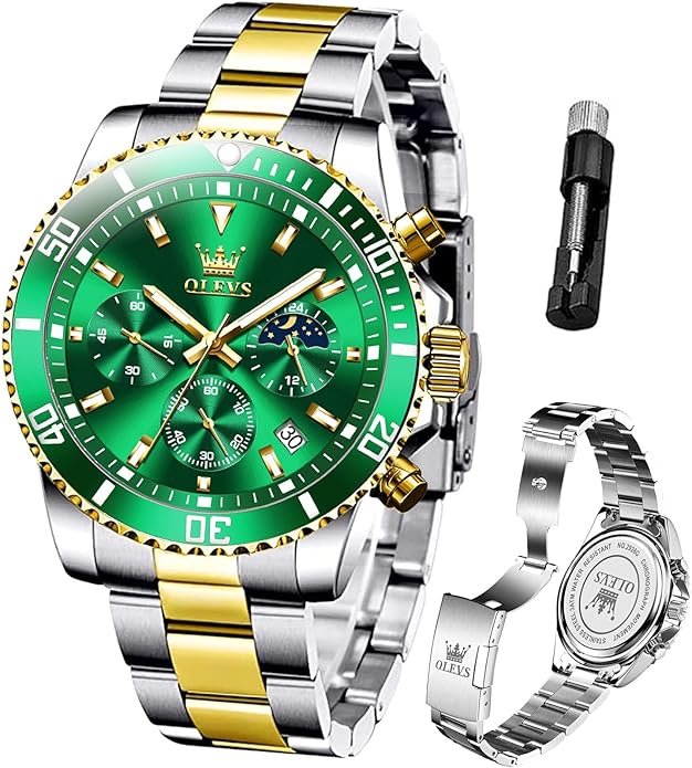 OLEVS Mens Watches Big Face Stainless Steel Waterproof Date Analog Quartz Watches Fashion BusinessWrist Watches for Men…