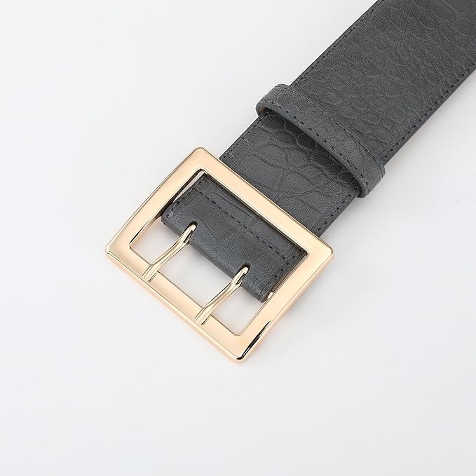 Wide Belts for Women Leather Wide Belts Fashion Thick Black Belt With Gold Buckle Belt for Dresses