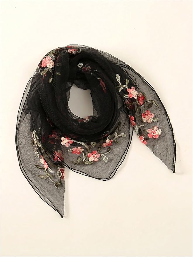 Floerns Women's Flower Embroidery Hair Scarf Headband Sheer Lace Hair Bandana