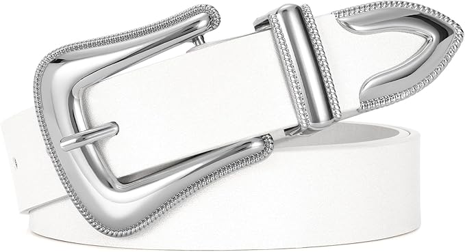 Genuine Leather Belt for Women - Silver Buckle Strap for Jeans & Dresses