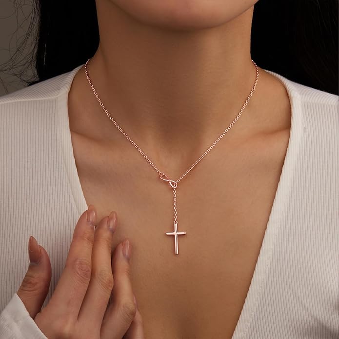 Infinity Cross Necklace for Women, Unique Trendy Fahion Cross Jewelry Gifts, Non Tarnish & Waterproof Dainty Simple Gold Cross Pendant, Christian Religious Easter Faith Accessories Jewelry Gifts