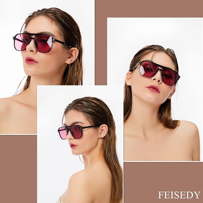 FEISEDY Retro Square Aviator Sunglasses Women Men 70s Vintage Trendy Plastic Frame Sun Glasses B2835
