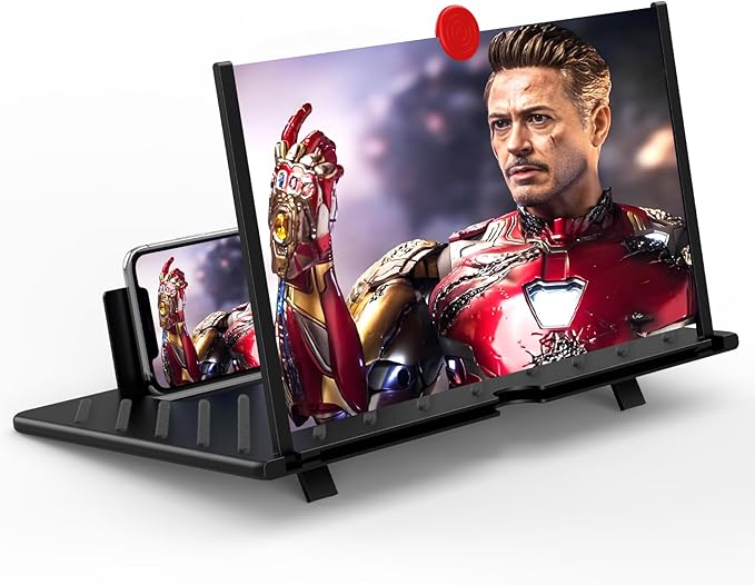 20" Screen Magnifier for Cell Phone,Mobile Phones 3D Magnifier, Screen Expanders for Movies, Videos, and Gaming, Foldable Phone Stand with Screen Amplifier Compatible with All Smartphones(Black)