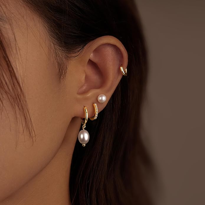 Small Gold Huggie Hoop Earrings Set for Women Men Hypoallergenic 14K Plated Stack Cartilage Earrings, Multiple Piercing Lightweight Mini Thin Cute Dainty Trendy Jewelry Set Christmas Gifts for Women