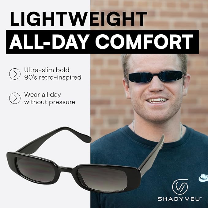 ShadyVEU Slim Classic Rectangular Sunglasses UV Protection 90’s Vintage Small Wide Retro Frame Fashion Shades