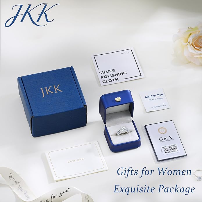 JKK Oval Moissanite Rings for Women - 925 Sterling Silver 2ct D Color VVS1 Clarity Lab Grown Diamond Halo Wedding Engagement Ring Silver Jewelry Anniversary Valentines Day Gifts for Women Her